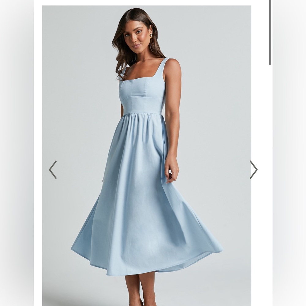 COPY - Midi Dress - Light blue Linen Look Square A Line Dress